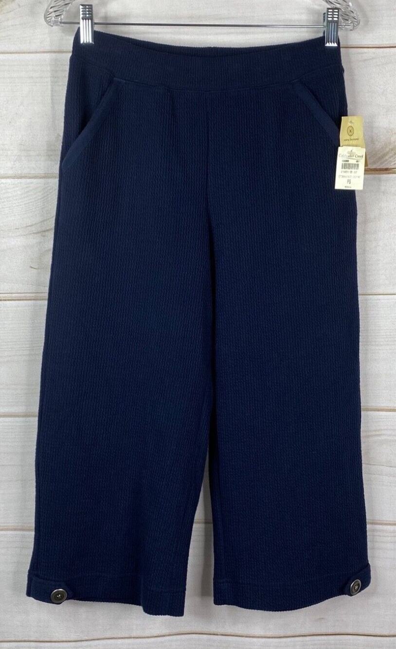 Coldwater Creek Pants Womens S Petite PS Blue Textured Heavy Pull On Crop NWT